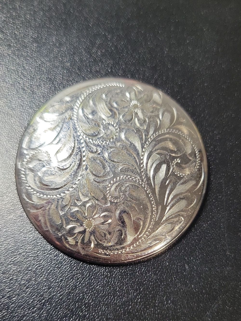 Silver Floral Engraved Large Brooch- Women Accessories